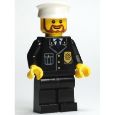 cty209 Police - City Suit with Blue Tie and Badge, Black Legs, White Hat, Brown Beard Rounded 